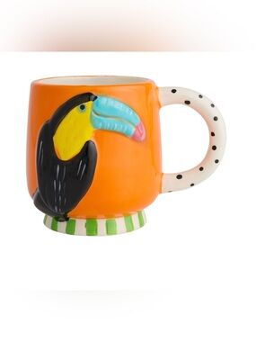 1 Orange Toucan Hand Painted Ceramic Mug New Whimsical Beach Vacation Tropical
